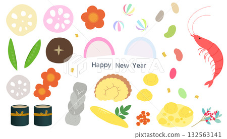 禦節料理圖示插畫集 新年賀卡插畫素材 日本料理 禦節料理圖示插畫集 新年賀卡插畫素材 日本料理 132563141