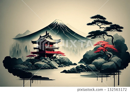 Ink painting style landscape 132563172