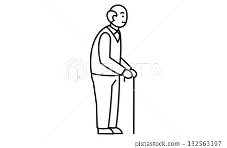 Line drawing illustration icon of an elderly man using a cane Line drawing illustration icon of an elderly man using a cane 132563197