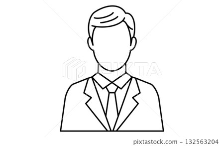 一個簡單的線條畫圖標，描繪了一位面無表情的西裝商務人士。 132563204