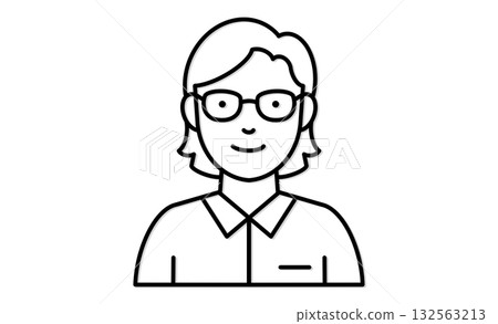 Front line drawing illustration icon of a woman wearing glasses and a shirt Front line drawing illustration icon of a woman wearing glasses and a shirt 132563213