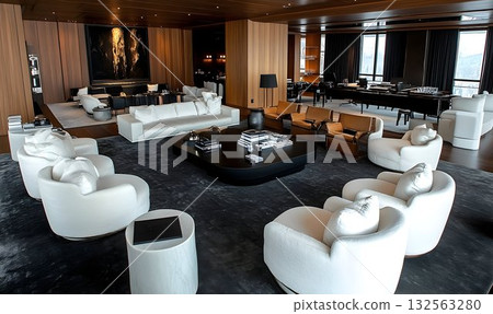 Modern luxury living room interior design spacious apartment city view 132563280