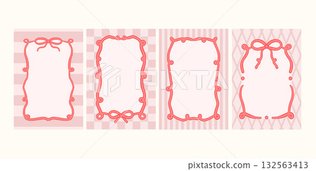 Whimsical hand drawn frame border set with wavy lines and vintage coquette aesthetic. Cute decorative vector shape collection for invitation card baby shower or birthday party design. Whimsical hand drawn frame border set with wavy lines and vintage coquette aesthetic. Cute decorative vector shape collection for invitation card baby shower or birthday party design. 132563413