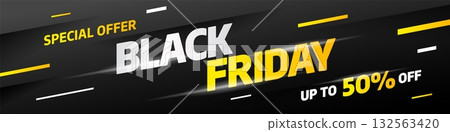 Black Friday sale banner template design. Vector illustration. 132563420