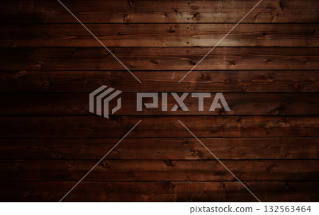 A horizontal background image of dark brown boards with grain and knots A horizontal background image of dark brown boards with grain and knots 132563464