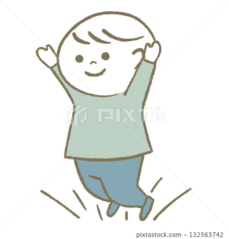 快樂跳躍的孩子,淺藍色 快樂跳躍的孩子,淺藍色 132563742