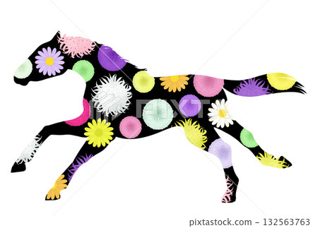 Illustration of a running horse and chrysanthemums Illustration of a running horse and chrysanthemums 132563763