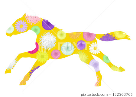 Illustration of a running horse and chrysanthemums Illustration of a running horse and chrysanthemums 132563765