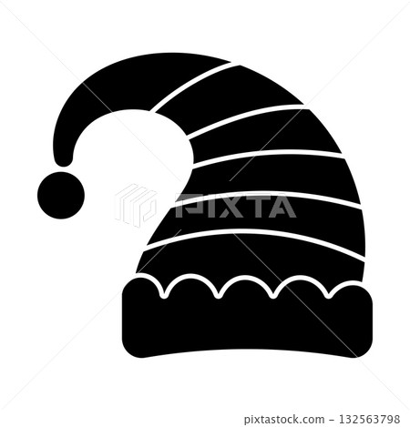 Santa Hat Silhouette with a curved top and a fluffy pom pom Vector Illustration. Perfect for Christmas themed designs, holiday cards, decorations and minimalist winter graphics. Santa Hat Silhouette with a curved top and a fluffy pom pom Vector Illustration. Perfect for Christmas themed designs, holiday cards, decorations and minimalist winter graphics. 132563798