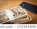 10,000 yen bill and smartphone, stack of bills 132563800