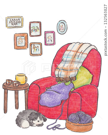 一隻狗狗正在織毛衣的插圖 一隻狗狗正在織毛衣的插圖 132563827