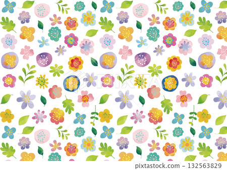 Nordic style cute watercolor floral pattern 132563829