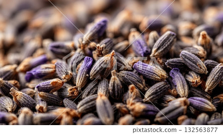 Dried Lavender Buds Macro Photography Aromatic Herbs Purple Flowers Close Up Detail Natural Botanical 132563877