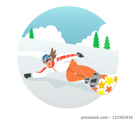 一個人踩著滑雪板從雪地上滑下來。 一個人踩著滑雪板從雪地上滑下來。 132563916