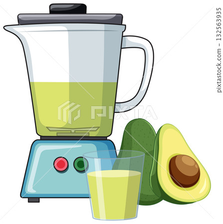 Blender with Avocado and Fresh Smoothie Glass Illustration 132563935