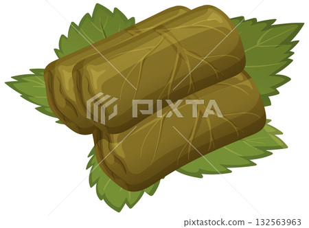 Stuffed Grape Leaves on Green Leaf Background Vector Stuffed Grape Leaves on Green Leaf Background Vector 132563963