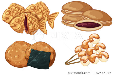 Traditional Japanese Sweets Assortment Vector Illustration 132563976