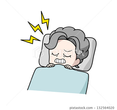 Illustration of an elderly woman grinding her teeth while sleeping Illustration of an elderly woman grinding her teeth while sleeping 132564020