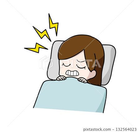 一幅描繪女性睡眠時磨牙的插圖 一幅描繪女性睡眠時磨牙的插圖 132564023