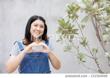 Cute Lovely Friendly Asian Women Young Teen Girl, Healthy plus size happy smiling portrait 132564098