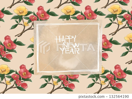 山茶花無縫背景新年賀卡插圖 132564190