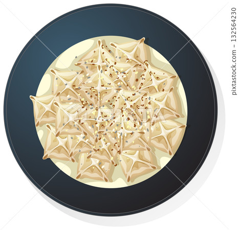 Traditional Turkish Manti Dumplings on Black Plate Top View Traditional Turkish Manti Dumplings on Black Plate Top View 132564230