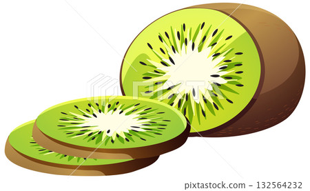 Sliced Kiwi Fruit with Whole Kiwi Vector Illustration 132564232