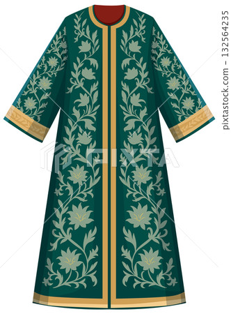 Traditional Ottoman Kaftan with Floral Embroidery and Gold Trim Traditional Ottoman Kaftan with Floral Embroidery and Gold Trim 132564235
