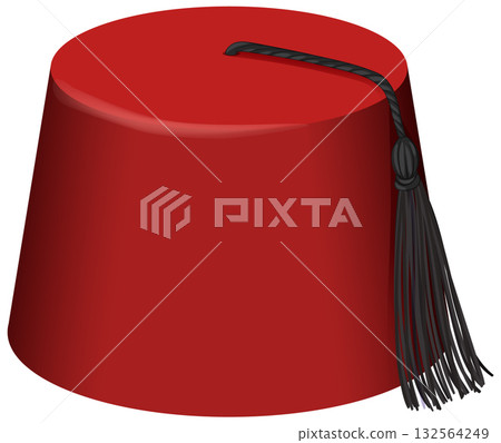 Red Turkish Fez Hat with Black Tassel Vector 132564249