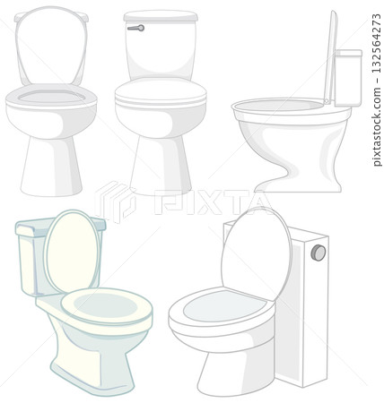 Vector Illustration of Five Modern Toilet Designs in Various Angles Vector Illustration of Five Modern Toilet Designs in Various Angles 132564273