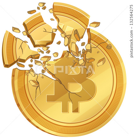 Shattered Bitcoin Coin in Vector Illustration Style Shattered Bitcoin Coin in Vector Illustration Style 132564275