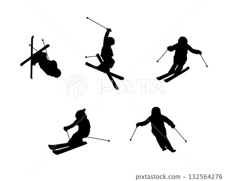 滑雪插畫剪影 132564276
