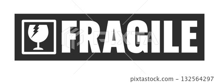 黑色膠帶上印有碎玻璃圖示和「易碎品」字樣——易碎品警告貼紙 132564297