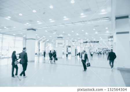 Convention center hall corridor blur background, World conference, International business blue color 132564304