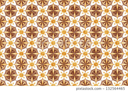 水彩棕色和黃色幾何圖案，無縫圖案背景 132564465