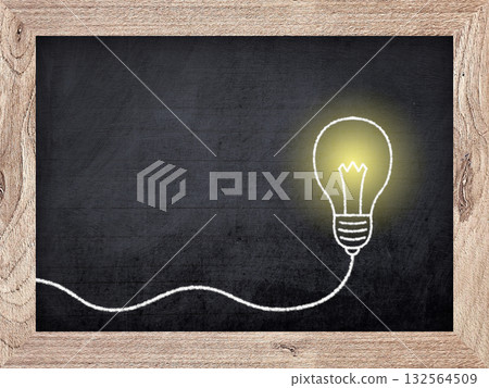 Light Bulb Chalk Drawing On Blackboard. 132564509