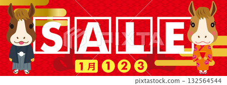 Sales promotion banner design for 2026, Year of the Horse, Japanese pattern, Japanese style New Year sale, couple horse mascots Sales promotion banner design for 2026, Year of the Horse, Japanese pattern, Japanese style New Year sale, couple horse mascots 132564544