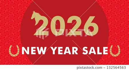 Sales promotion banner design for 2026, Year of the Horse, Japanese Saaya pattern, New Year Sale, Horse symbol mark 132564563