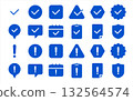 Exclamation mark and check icon set (attention, confirmation, warning mark) blue, color, silhouette 132564574