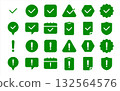 Exclamation mark and check icon set (attention, confirmation, warning mark) green color silhouette 132564576