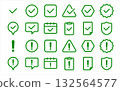 Exclamation mark and check icon set (attention, confirmation, warning mark) green, color, line drawing 132564577