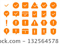 Exclamation mark and check icon set (attention, confirmation, warning mark) orange color silhouette 132564578