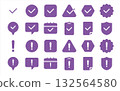 Exclamation mark and check icon set (attention, confirmation, warning mark) purple color silhouette 132564580