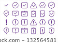 Exclamation mark and check icon set (attention, confirmation, warning mark) purple, color, line drawing 132564581
