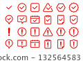 Exclamation mark and check icon set (attention, confirmation, warning mark) red, color, line drawing 132564583