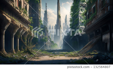 A ruined near-future city (AI-generated image) A ruined near-future city (AI-generated image) 132564807
