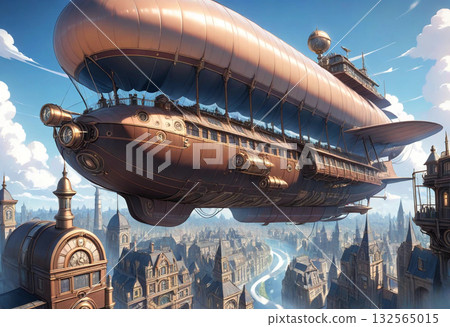 蒸氣龐克風格場景（飛艇） 132565015
