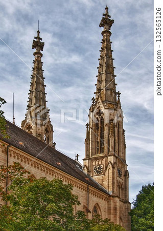 Gothic Cathedral with Twin Spires in Baden-Baden, Germany Gothic Cathedral with Twin Spires in Baden-Baden, Germany 132565126