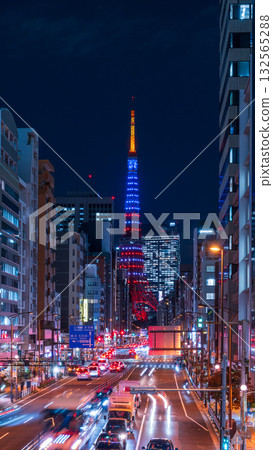Tokyo Tower and Fudanotsuji intersection lit up in the colors of the Stars and Stripes Tokyo Tower and Fudanotsuji intersection lit up in the colors of the Stars and Stripes 132565288