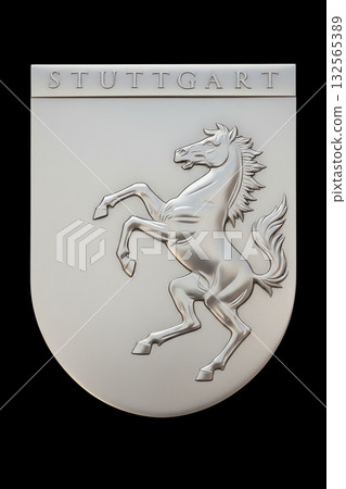 Metallic Stuttgart Emblem with Prancing Horse on Shield 132565389